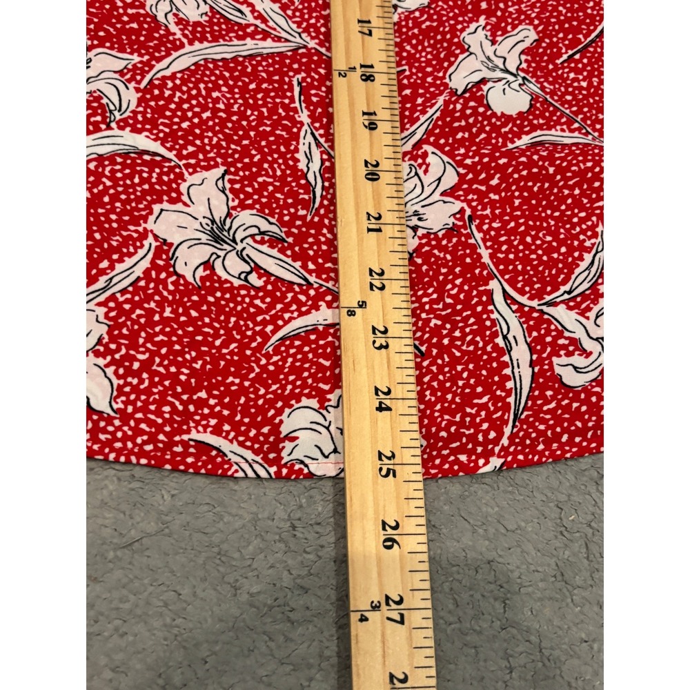 Nine West Red Floral Polka Dot Tie Sleeve Blouse XL Boat Neck Lily Print Top - Picture 4 of 7